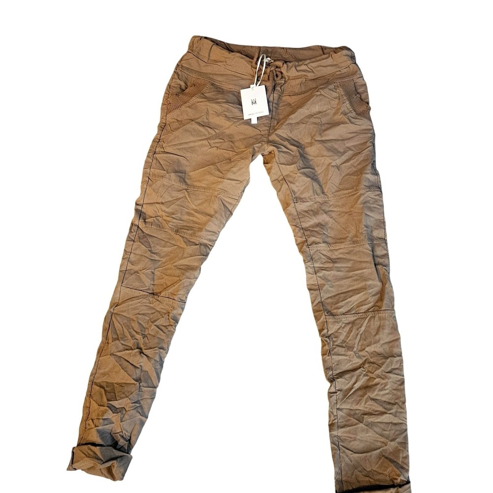 Milo-Milano Pants Womens Medium Brown Twill Jogger Elastic Waist Cuffed Casual‎